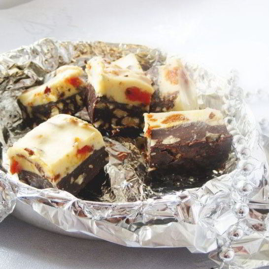 Рецепт конфет с двумя видами шоколада, с орехами и сухофруктами