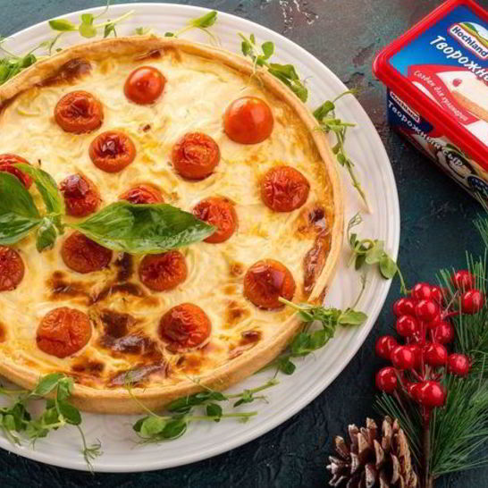 Рецепт киша с сырным суфле и помидорами черри