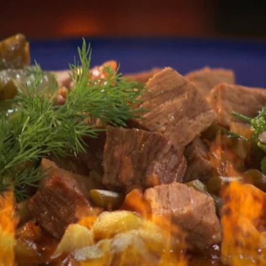 Рецепт азу из говядины с соленой черемшой