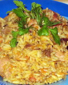 Чечевица с рисом, грибами и морковью