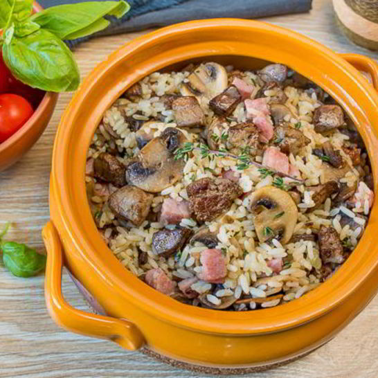 Рецепт риса с куриной печенью и грибами