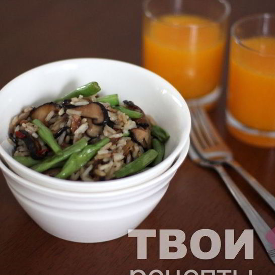 Рецепт жареного риса с фасолью и грибами