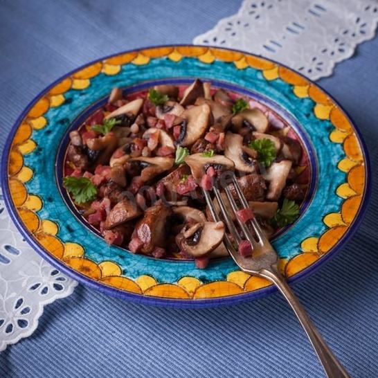 Рецепт грибов с ветчиной