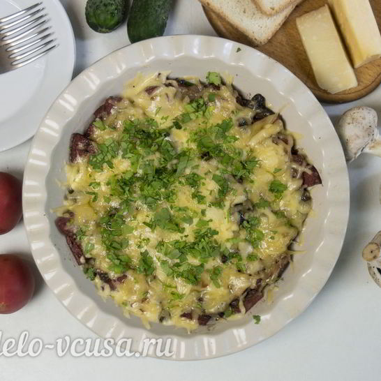 Рецепт шампиньонов с колбасой