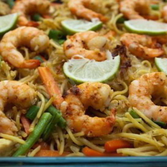 Рецепт лапши со свининой и креветками