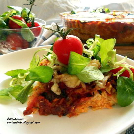 Рецепт лазаний из ржаных блинчиков с курицей, томатами и базиликом