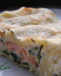 Лазанья с семгой и шпинатом