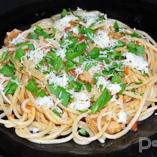 Рецепт пасты с грудинкой и помидорами