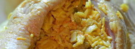 пекинская уточка карри, фаршированная рисом, сыром и грибами. Шаг 15