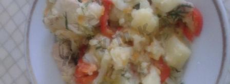 капуста тушенная с картошкой и куриными окорочками в казане. Шаг 8