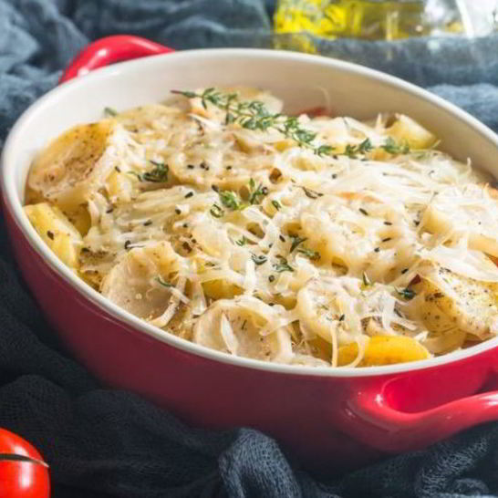 Рецепт картофеля, запеченного с помидорами