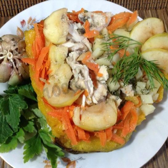 Рецепт тыквы запеченной с курицей и яблоками