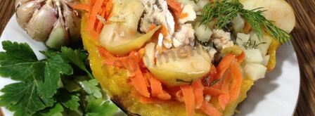 тыква запеченная с курицей и яблоками. Шаг 12