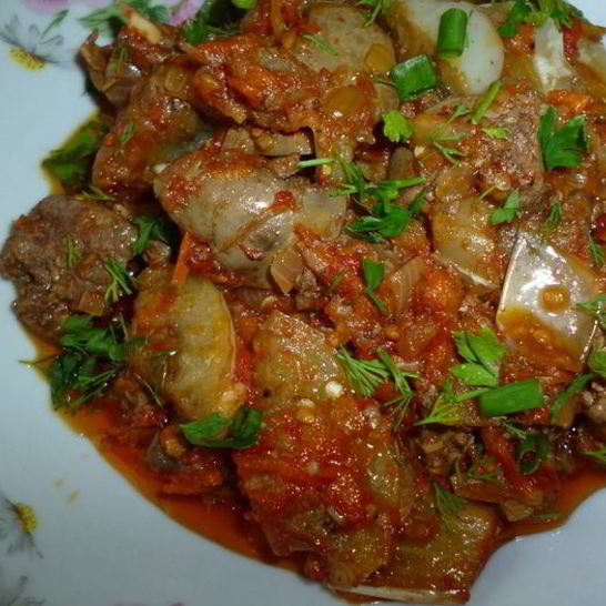 Рецепт куриной печени с белыми баклажанами
