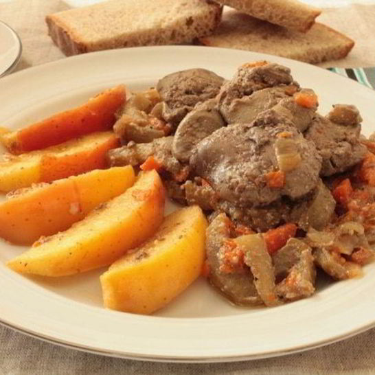 Рецепт куриной печени с яблоками и баклажанами