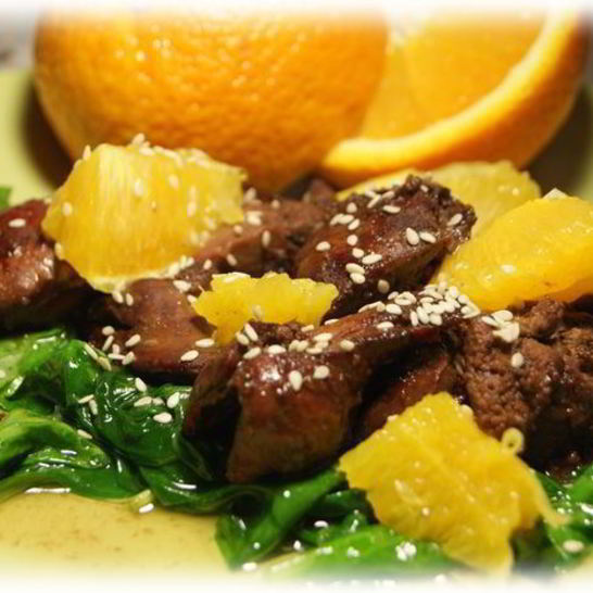 Рецепт куриной печени в медовом соусе со шпинатом