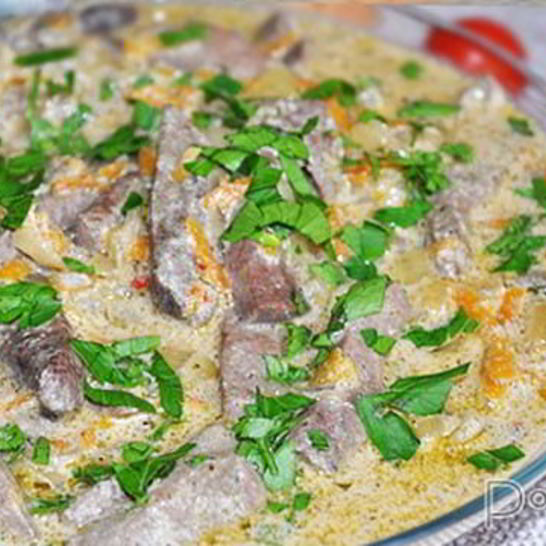 Рецепт печени, тушенной в сливках