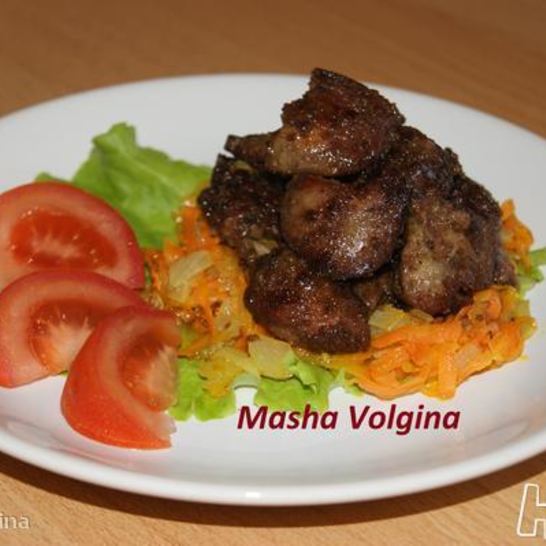 Рецепт жареной куриной печени с сердечками