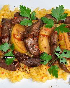 Жареная печень с яблоками