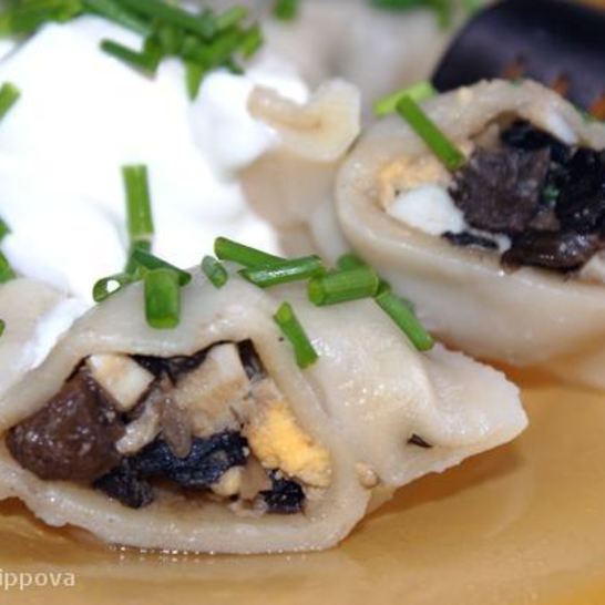 Рецепт пельменей с сухими грибами и яйцом