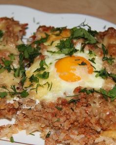 Джамбалайя — рис с фаршем и яйцами запеченные