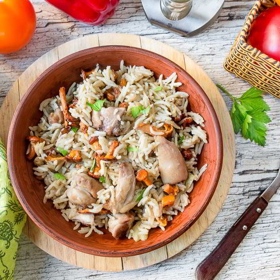 Рецепт плова с курицей и лисичками