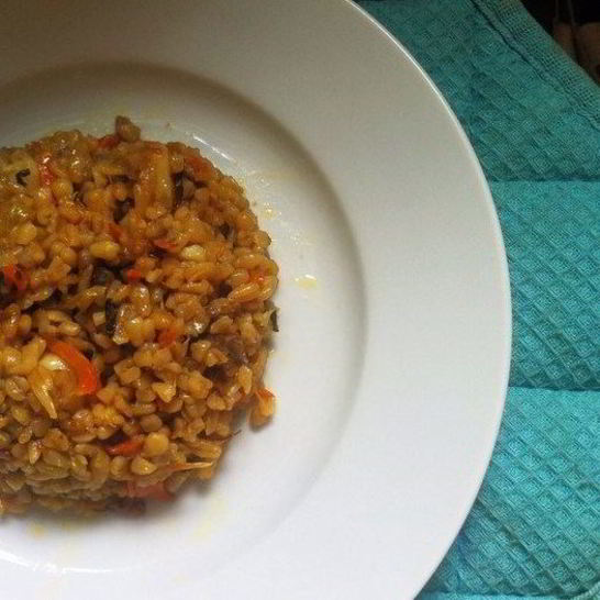 Рецепт веганского плова из булгура с баклажанами