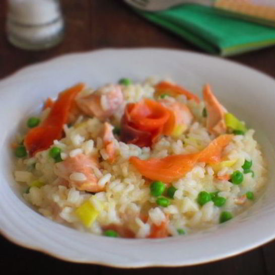 Рецепт ризотто с лососем и зеленым горошком