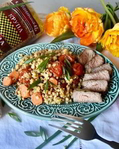 Гречка в сливочно-имбирном соусе с мясом на гриле