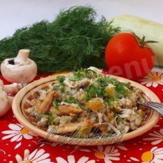 Рецепт перловки на гарнир с кабачками, грибами, курицей