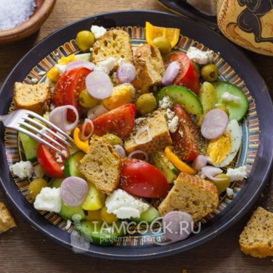 Рецепт греческого салата с сухариками