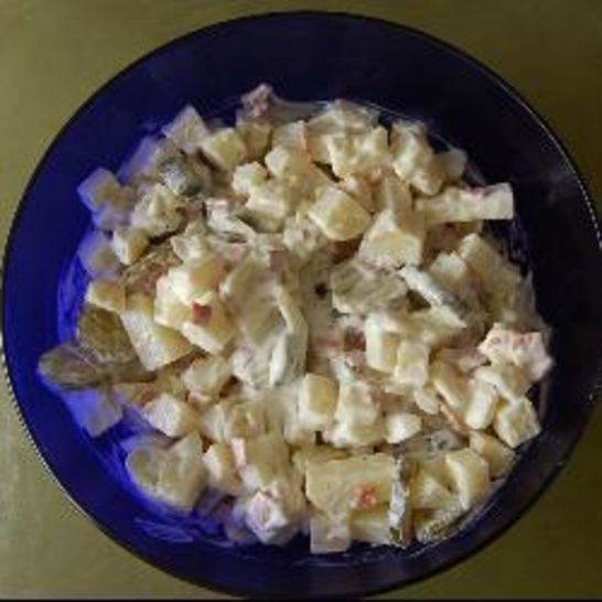 Рецепт картофельного салата с жареной колбасой