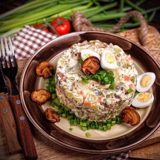 Рецепт оливье с грибами