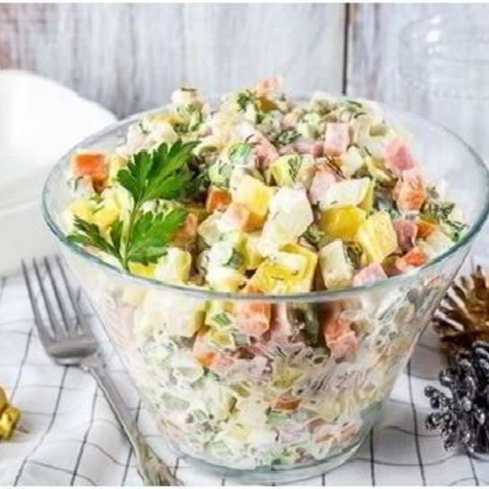 Рецепт салата оливье с кукурузой