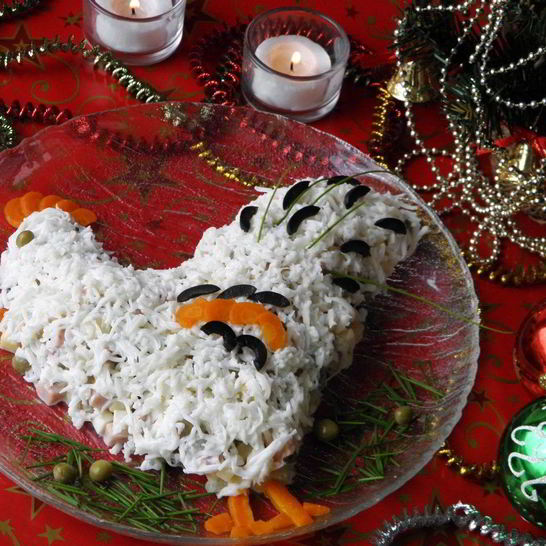 Рецепт салата оливье в виде петуха