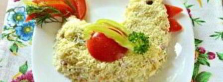 салат в виде петуха оливье. Шаг 13