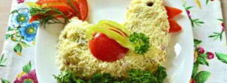 салат в виде петуха оливье. Шаг 14