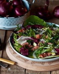 Салат из копченой рыбы с авокадо, красным луком и сыром