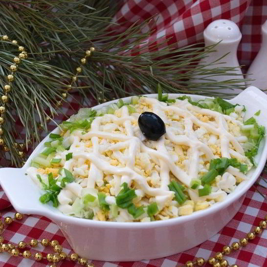 Рецепт салата кальмары под шубой