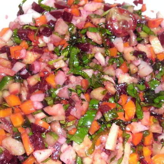 Винегрет без капусты с ботвой, яблоками, грибами