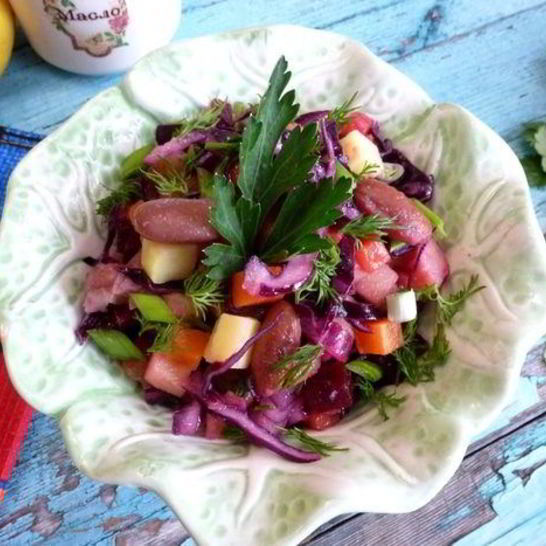 Рецепт винегрета с фасолью и краснокочанной капустой