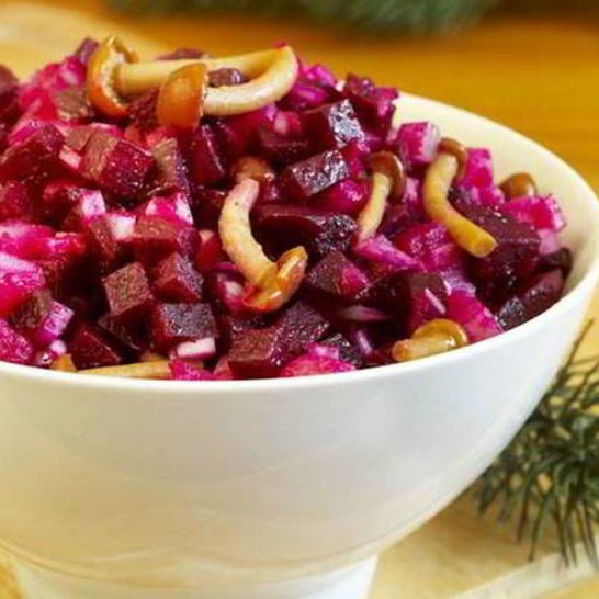 Рецепт винегрета с маринованными опятами