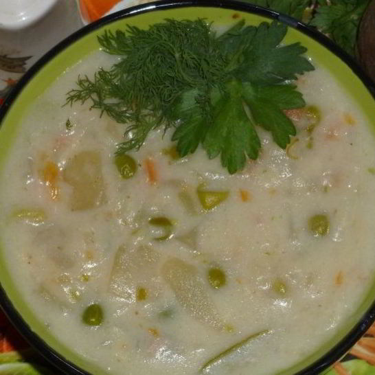Рецепт сырно-молочного суп с овощами
