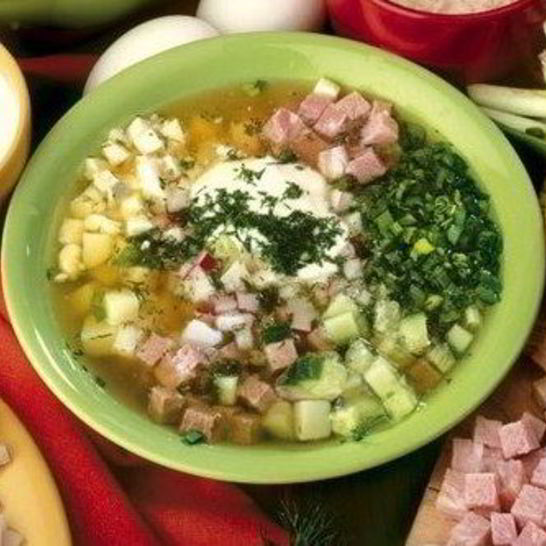 Рецепт мясной окрошки со свежим огурцом