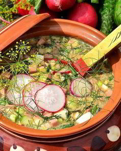 Окрошка классическая с колбасой на квасе