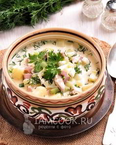 Окрошка на курином бульоне