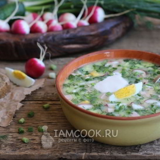 Рецепт окрошки с колбасой на сыворотке