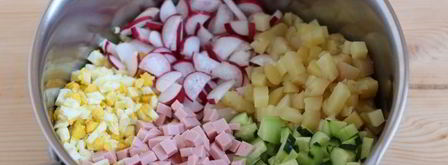 окрошка с колбасой на сыворотке. Шаг 14