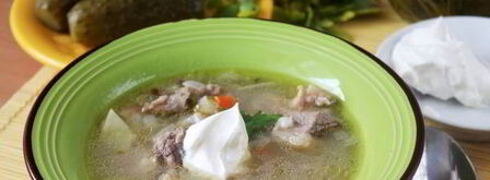 рассольник с перловкой и солеными огурцами с говядиной. Шаг 14