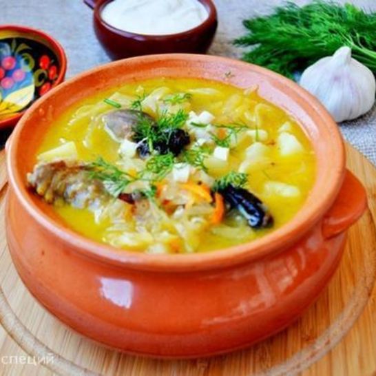 Рецепт кислых щей с утиными потрошками и черносливом